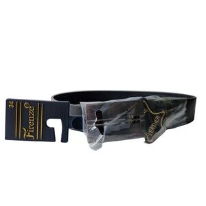 NWT Firenze Men’s Solid Black Leather Dress Belt MB5000 Metal Buckle Size 34